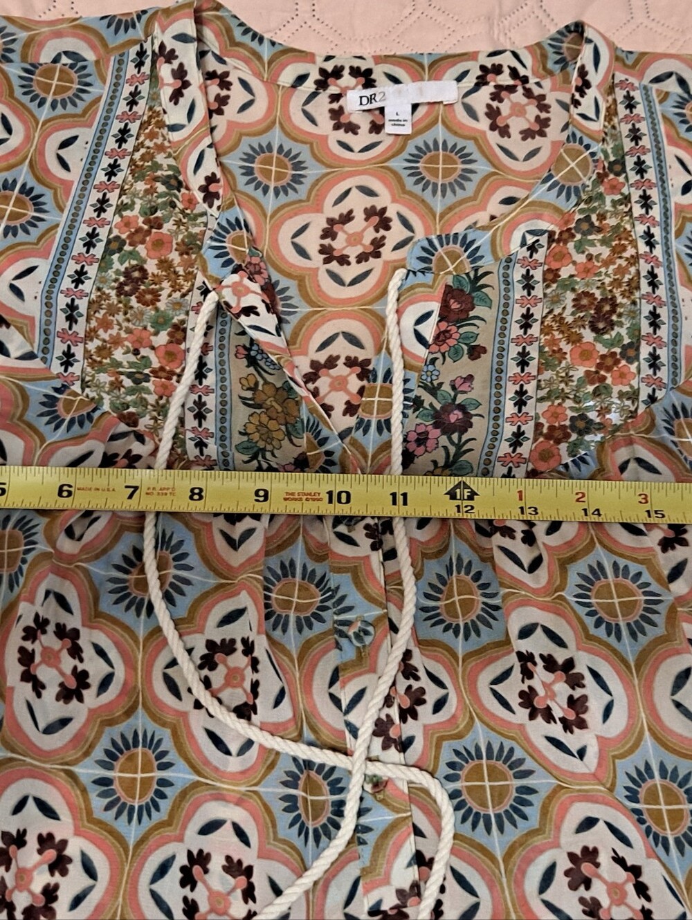 Boho Floral Tassel Tie Peasant Top - Multicolor Sheer - Picture 4 of 6